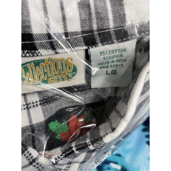 Collections Etc Embroidered Poinsettia Plaid Long Sleeve Woven Shirt Size Large - Picture 3 of 4